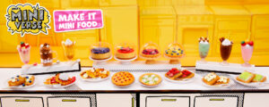 A deliciously sweet photo of MGA's Miniverse's World of Diner set showing a plethora of sweet and colorful foods and drinks