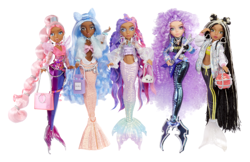 Five of the Mermaze Mermaidz Mermaid girl dolls